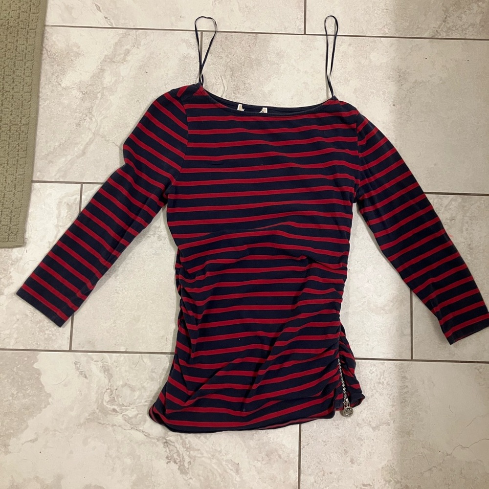 Michael Kors Navy and Red Striped Blouse